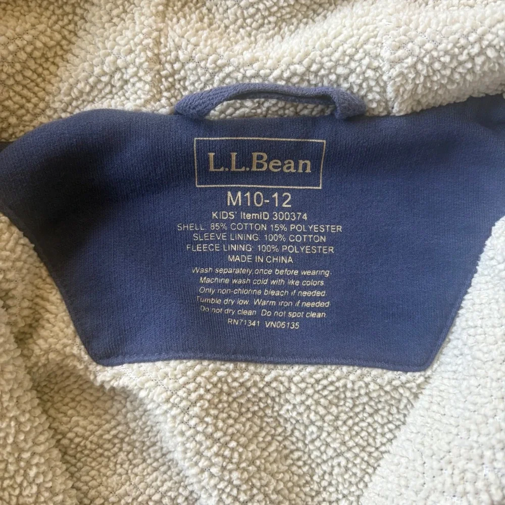LL Bean‎ Youth Kids Full Zip Up Jacket Sherpa Lined Sz Medium 10/12 Blue Unisex